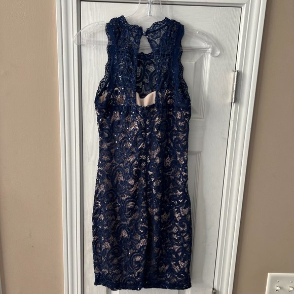 Sequin Heart Lace Halter Bodycon Homecoming Dress Navy Blue & Nude Siz… - Picture 2 of 7